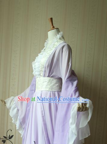 China Traditional Jin Dynasty Young Lady Lilac Hanfu Dress Cosplay Swordswoman Qing Jiujiu Clothing Ancient Princess Garments