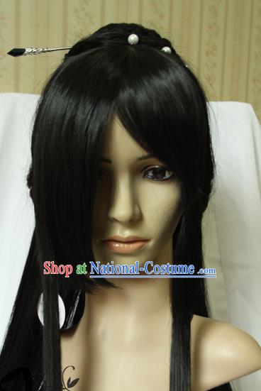 China Traditional Song Dynasty Young Woman Wigs Ancient Cosplay Swordswoman Hair Chignon Headdress