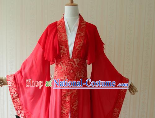 China Traditional Song Dynasty Young Beauty Red Hanfu Dress Cosplay Fairy Murong An Clothing Ancient Princess Garments