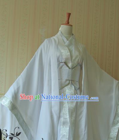 Chinese Traditional Han Dynasty Prince Apparels Ancient Childe Garment Costumes Cosplay Scholar White Hanfu Clothing