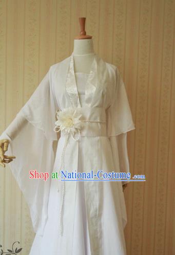 China Ancient Fairy Garments Traditional Song Dynasty Young Lady White Hanfu Dress Cosplay Swordswoman Clothing