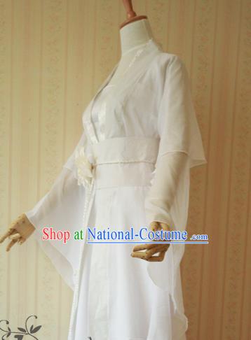 China Ancient Fairy Garments Traditional Song Dynasty Young Lady White Hanfu Dress Cosplay Swordswoman Clothing