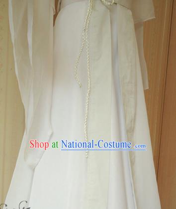 China Ancient Fairy Garments Traditional Song Dynasty Young Lady White Hanfu Dress Cosplay Swordswoman Clothing