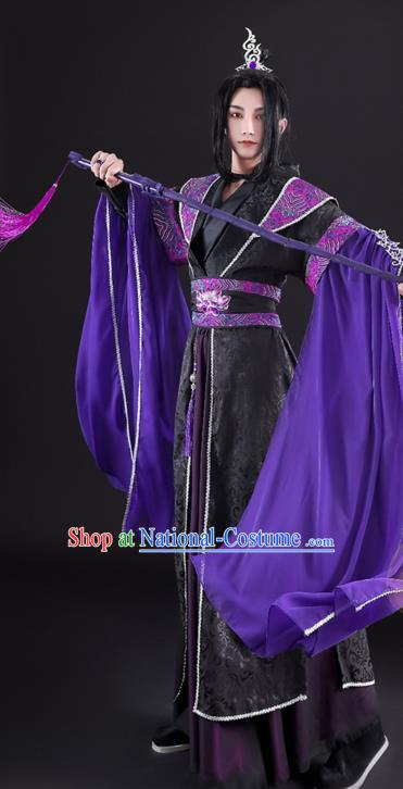 Chinese Cosplay Swordsman Black Hanfu Clothing Traditional Jin Dynasty King Apparels Ancient Taoist Priest Garment Costumes