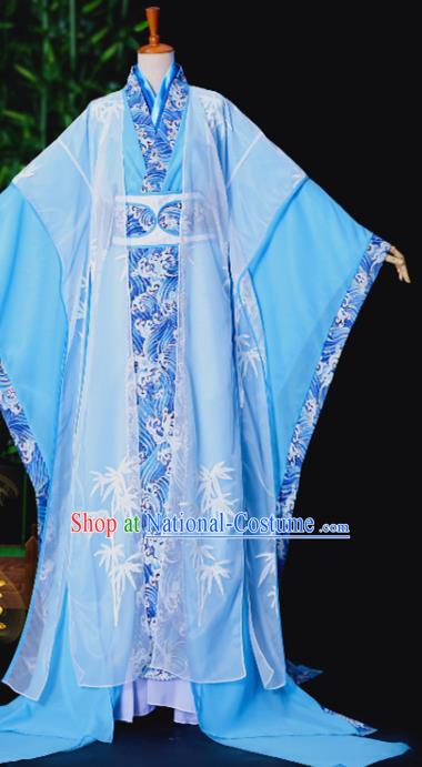 Chinese Traditional Jin Dynasty Prince Apparels Ancient Taoist Priest Garment Costumes Cosplay Swordsman Shi Wudu Blue Hanfu Clothing