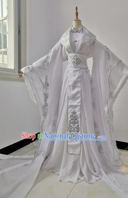 Chinese Traditional Qin Dynasty Prince Apparels Ancient Young Childe Garment Costumes Cosplay Swordsman Shen Lanzhou White Hanfu Clothing