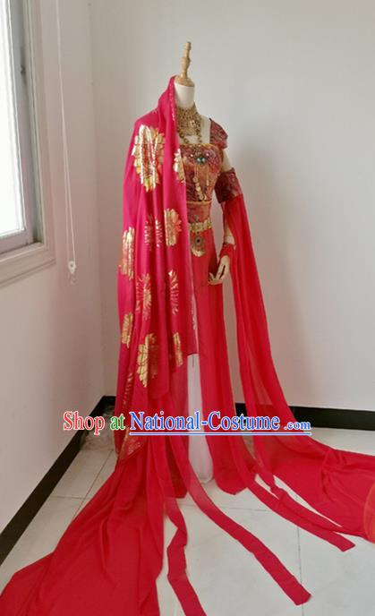 China Ancient Fairy Dance Garments Traditional Tang Dynasty Princess Red Hanfu Dress Cosplay Palace Lady Clothing