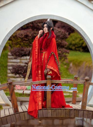 Chinese Cosplay Swordsman Red Hanfu Clothing Traditional Qin Dynasty King Apparels Ancient Crown Prince Garment Costumes