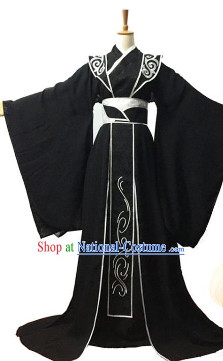 Chinese Cosplay Swordsman Black Hanfu Clothing Traditional Han Dynasty Prince Apparels Ancient Noble Childe Garment Costumes