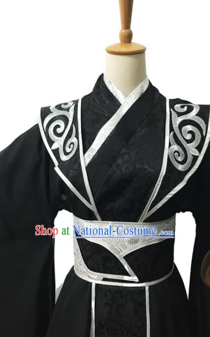 Chinese Cosplay Swordsman Black Hanfu Clothing Traditional Han Dynasty Prince Apparels Ancient Noble Childe Garment Costumes