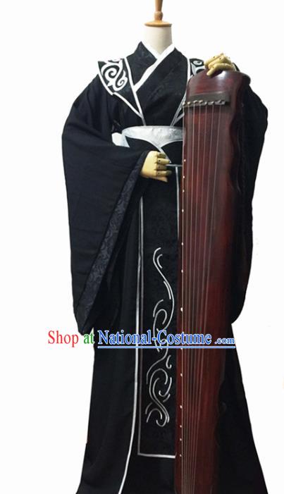 Chinese Cosplay Swordsman Black Hanfu Clothing Traditional Han Dynasty Prince Apparels Ancient Noble Childe Garment Costumes