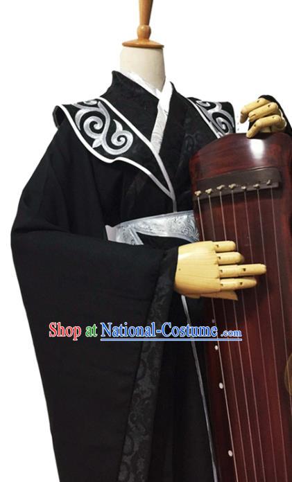 Chinese Cosplay Swordsman Black Hanfu Clothing Traditional Han Dynasty Prince Apparels Ancient Noble Childe Garment Costumes