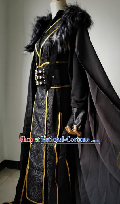 Chinese Traditional Han Dynasty King Apparels Ancient Monarch Garment Costumes Cosplay Swordsman Hanfu Clothing with Cloak