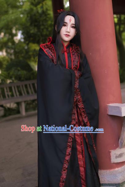 Chinese Cosplay Swordsman Black Hanfu Clothing Traditional Jin Dynasty King Apparels Ancient Young Knight Garment Costumes