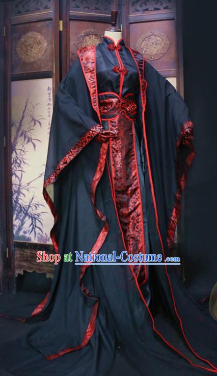 Chinese Cosplay Swordsman Black Hanfu Clothing Traditional Jin Dynasty King Apparels Ancient Young Knight Garment Costumes