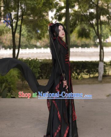 Chinese Cosplay Swordsman Black Hanfu Clothing Traditional Jin Dynasty King Apparels Ancient Young Knight Garment Costumes