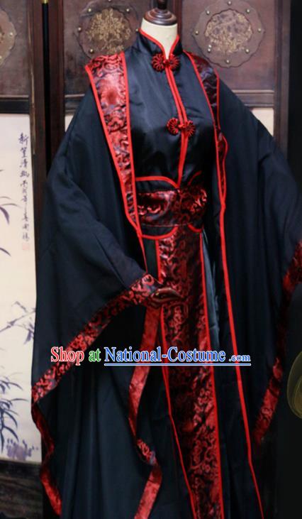 Chinese Cosplay Swordsman Black Hanfu Clothing Traditional Jin Dynasty King Apparels Ancient Young Knight Garment Costumes