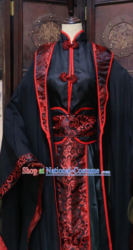 Chinese Cosplay Swordsman Black Hanfu Clothing Traditional Jin Dynasty King Apparels Ancient Young Knight Garment Costumes