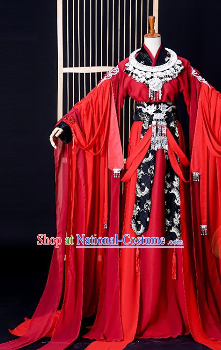 Chinese Cosplay Swordsman Hua Cheng Red Hanfu Clothing Traditional Jin Dynasty King Apparels Ancient Young Knight Garment Costumes