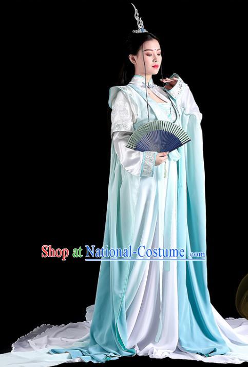 China Cosplay Swordswoman Xuan Nv Clothing Ancient Taoist Nun Garments Traditional Song Dynasty Young Lady Blue Hanfu Dress