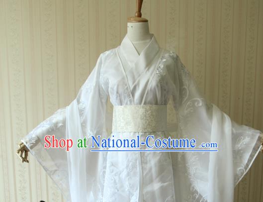 China Traditional Jin Dynasty Princess White Hanfu Dress Cosplay Female Swordsman Clothing Ancient Fairy Garments