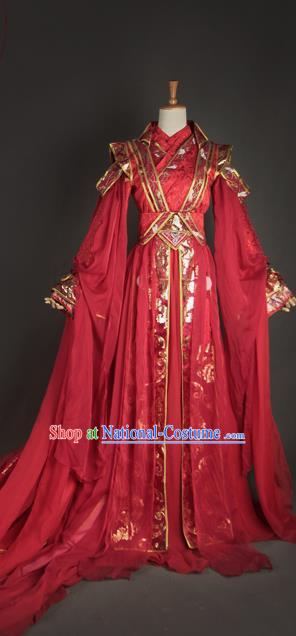 Chinese Ancient King Dong Hua Garment Costumes Cosplay Swordsman Red Hanfu Clothing Traditional Wedding Apparels