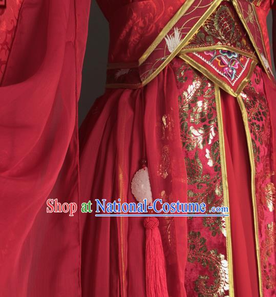 Chinese Ancient King Dong Hua Garment Costumes Cosplay Swordsman Red Hanfu Clothing Traditional Wedding Apparels