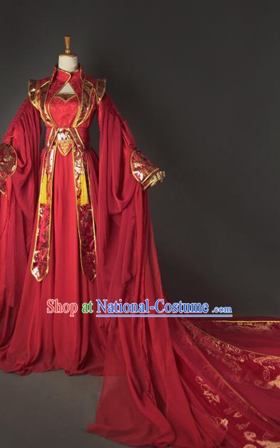 China Ancient Fairy Bai Fengjiu Garments Traditional Jin Dynasty Princess Red Hanfu Dress Cosplay Female Swordsman Wedding Clothing