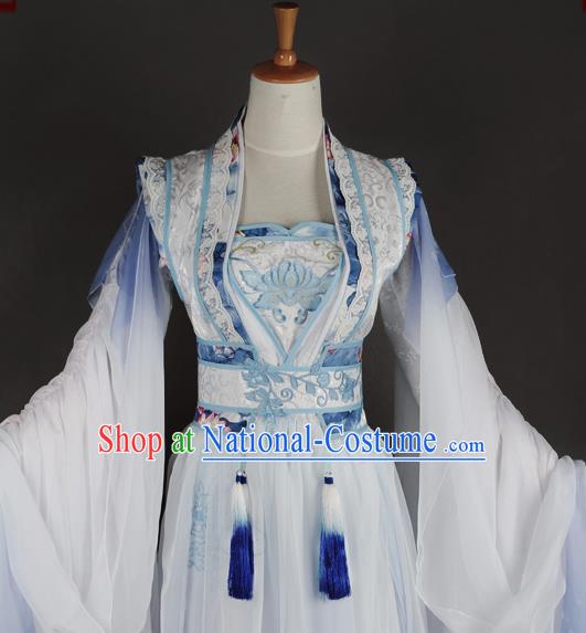 China Cosplay Queen Jiang Chenyu Clothing Ancient Fairy Garments Traditional Tang Dynasty Empress Blue Hanfu Dress