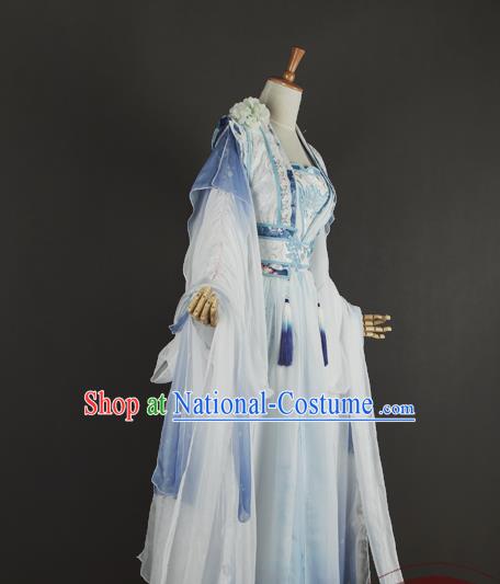 China Cosplay Queen Jiang Chenyu Clothing Ancient Fairy Garments Traditional Tang Dynasty Empress Blue Hanfu Dress