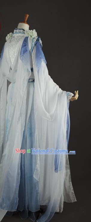 China Cosplay Queen Jiang Chenyu Clothing Ancient Fairy Garments Traditional Tang Dynasty Empress Blue Hanfu Dress