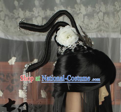 China Traditional Jin Dynasty Palace Beauty Wigs Ancient Fairy Dance Hair Chignon Headdress