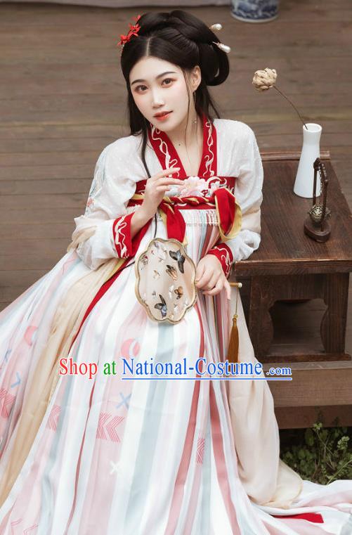 China Ancient Young Beauty Hanfu Dress Traditional Tang Dynasty Historical Clothing Village Girl Garments