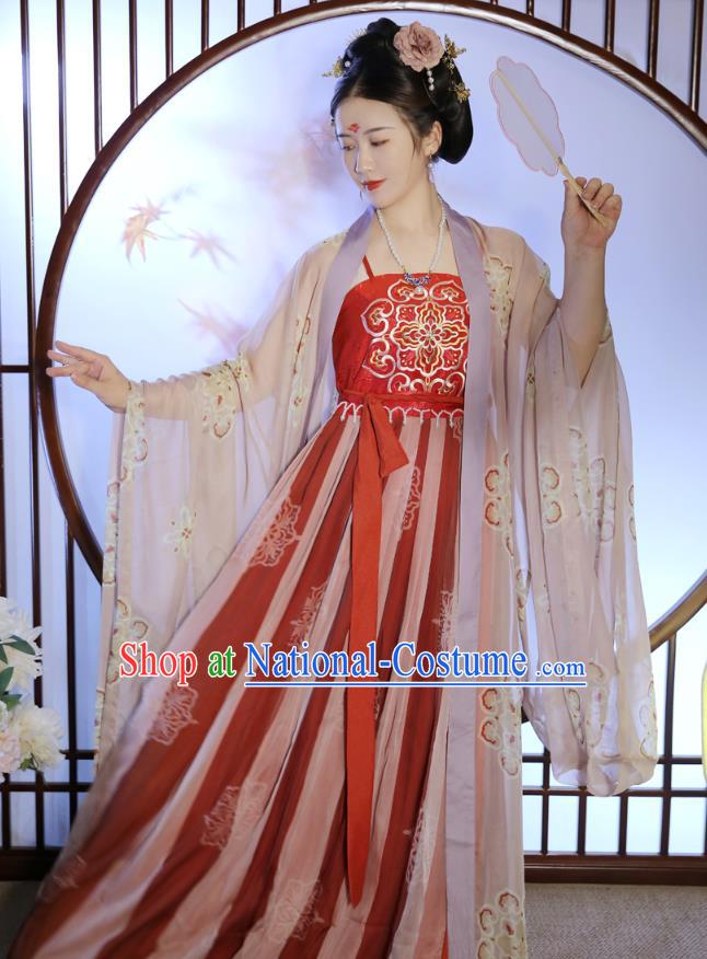 China Ancient Imperial Consort Embroidered Dress Tang Dynasty Historical Clothing Traditional Hanfu Garments for Women