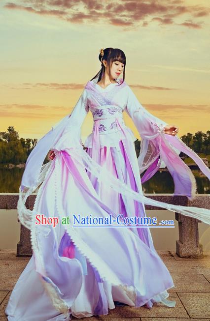 China Cosplay Swordswoman Jiang Yanli Clothing Ancient Young Beauty Garments Traditional Jin Dynasty Princess Hanfu Dress