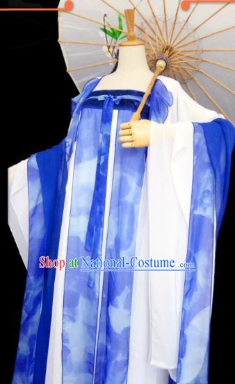 China Ancient Imperial Concubine Garments Traditional Tang Dynasty Palace Lady Blue Hanfu Dress Cosplay Fairy Clothing