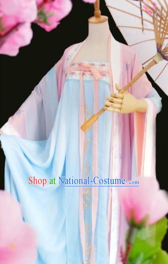 China Cosplay Fairy Clothing Ancient Court Princess Garments Traditional Tang Dynasty Palace Lady Blue Hanfu Dress