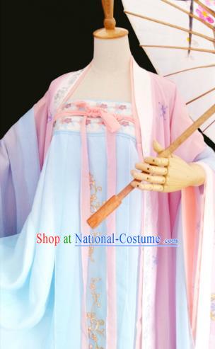 China Cosplay Fairy Clothing Ancient Court Princess Garments Traditional Tang Dynasty Palace Lady Blue Hanfu Dress