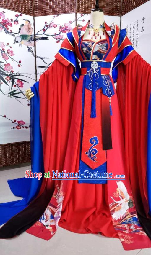 China Traditional Tang Dynasty Queen Red Hanfu Dress Cosplay Fairy Clothing Ancient Empress Wedding Garments