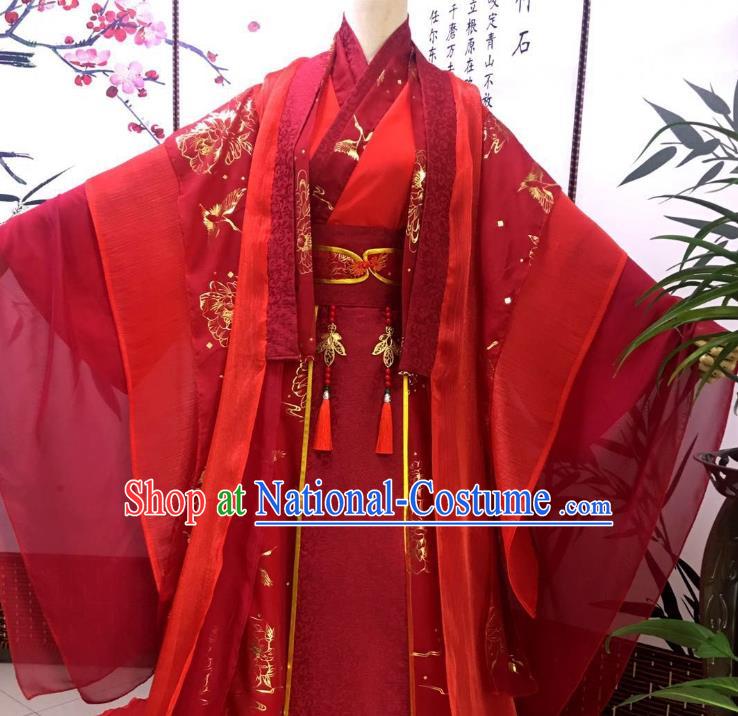 Chinese Ancient Emperor Garment Costumes Cosplay Swordsman Wei Wuxian Red Clothing Traditional Han Dynasty Monarch Apparels