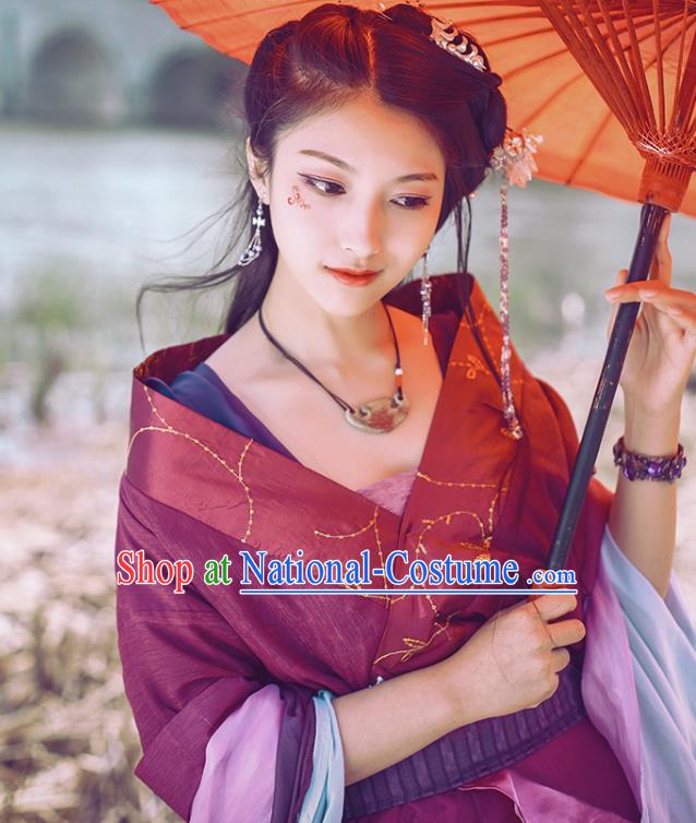 China Cosplay Female Swordsman Clothing Ancient Goddess Garments Traditional Han Dynasty Princess Purple Hanfu Dress