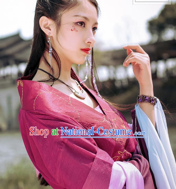 China Cosplay Female Swordsman Clothing Ancient Goddess Garments Traditional Han Dynasty Princess Purple Hanfu Dress