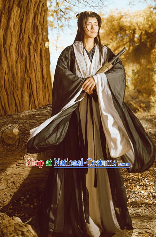 China Jin Dynasty Scholar Garment Costumes Traditional Cosplay Swordsman Hanfu Clothing Ancient Taoist Priest Apparels