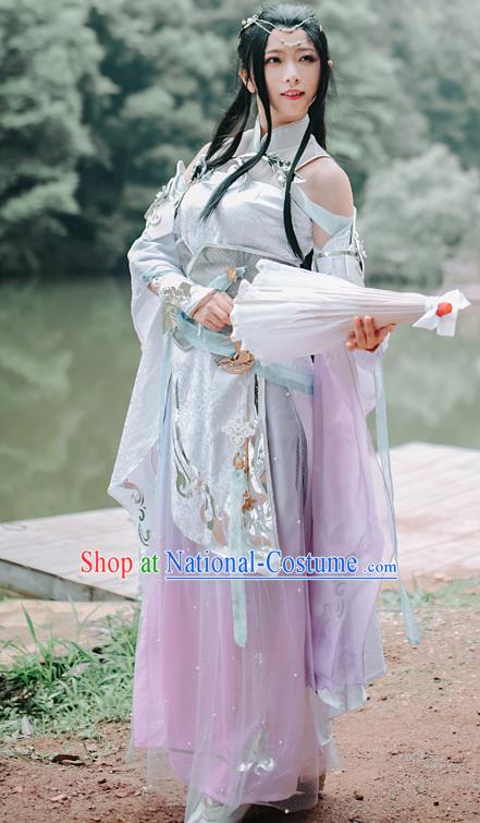 China Ancient Fairy Garments Traditional Tang Dynasty Knight Hanfu Dress Cosplay Female Swordsman Ye Xueqing Clothing