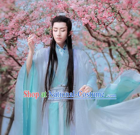 China Traditional Cosplay Swordsman Bai Zihua Hanfu Clothing Ancient Childe Apparels Jin Dynasty Prince Garment Costumes