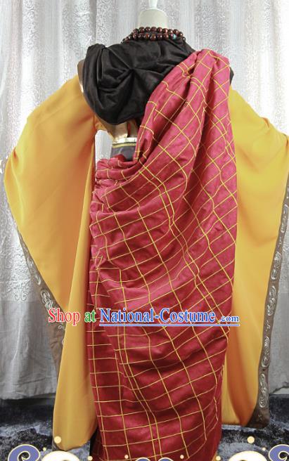 Chinese Traditional Myth Warrior Apparels Ancient Swordsman Garment Costumes Cosplay Monk Yellow Robe Clothing