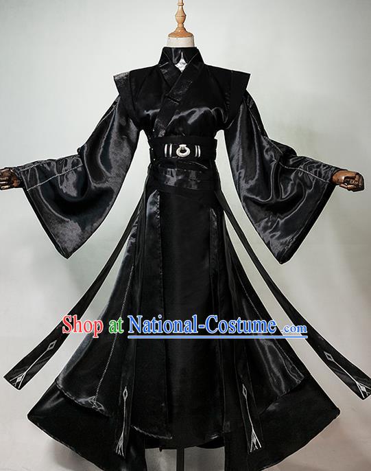 China Ancient Taoist Nun Garments Traditional Heaven Official Blessing Swordswoman Dress Cosplay Female Warrior Black Clothing