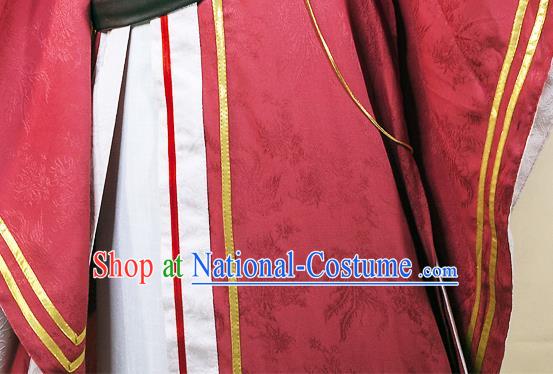 Chinese Traditional Han Dynasty Young Childe Red Apparels Ancient Prince Garment Costumes Cosplay Swordsman Clothing