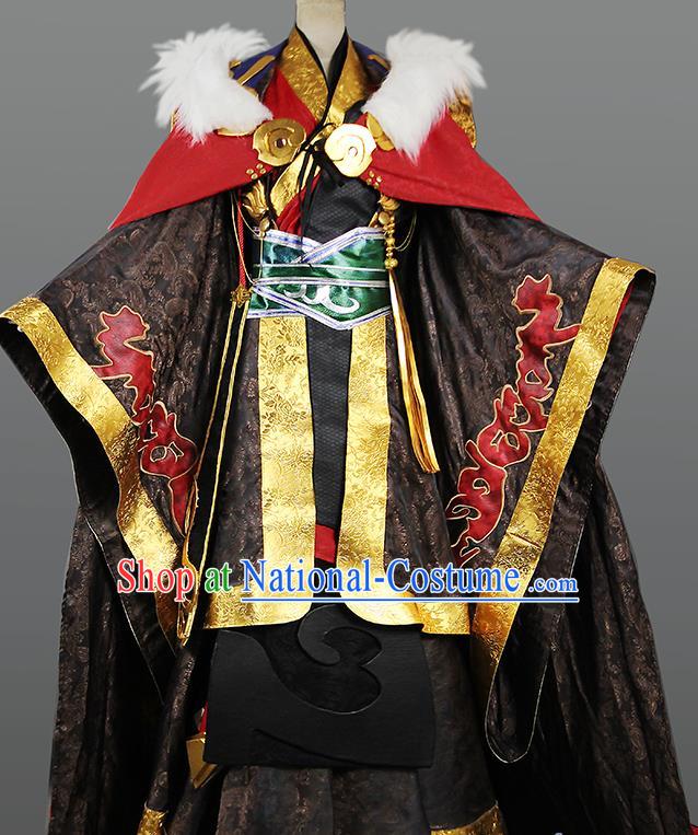 Chinese Cosplay King Black Clothing Traditional Han Dynasty Monarch Apparels Ancient Emperor Garment Costumes with Cape