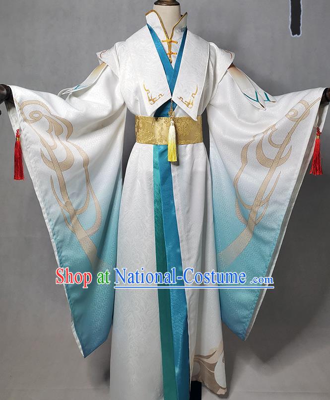 Chinese Traditional Qin Dynasty Swordsman Apparels Ancient Taoist Priest Garment Costumes Cosplay Immortal Qing Xuan Clothing